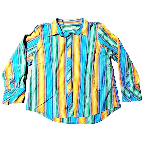 Tommy Hilfiger Womens Top Rainbow Stripe Size 18 Long Sleeve Button Up VTG Y2K - Picture 1 of 8